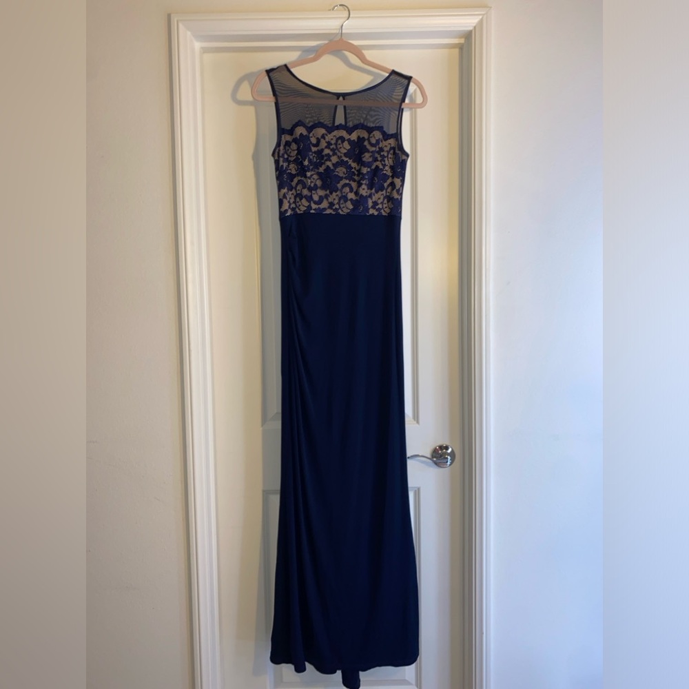 * FINAL PRICE *Eliza J navy blue and tan floral lace maxi dress, size 6